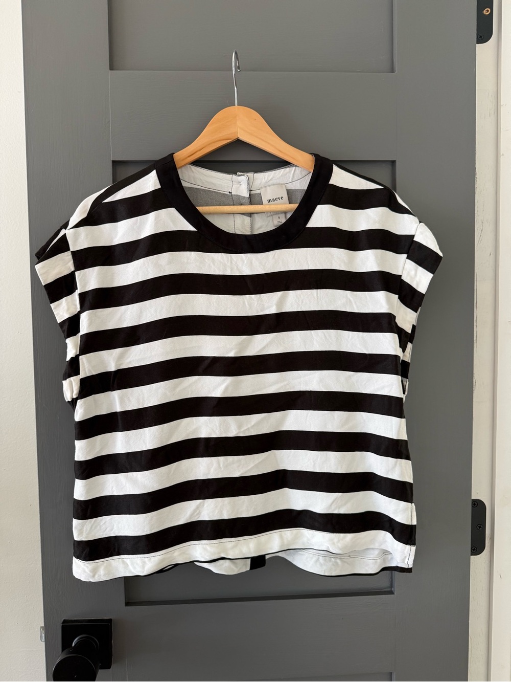 Anthropologie Maeve Black and White Striped Crewneck blouse